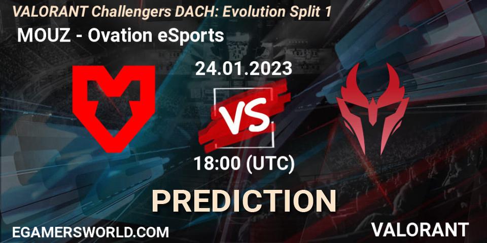 Prognose für das Spiel MOUZ VS Ovation eSports. 24.01.2023 at 18:00. VALORANT - VALORANT Challengers 2023 DACH: Evolution Split 1