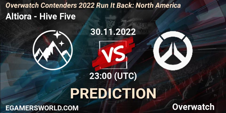 Prognose für das Spiel Altiora VS Hive Five. 30.11.2022 at 23:00. Overwatch - Overwatch Contenders 2022 Run It Back: North America