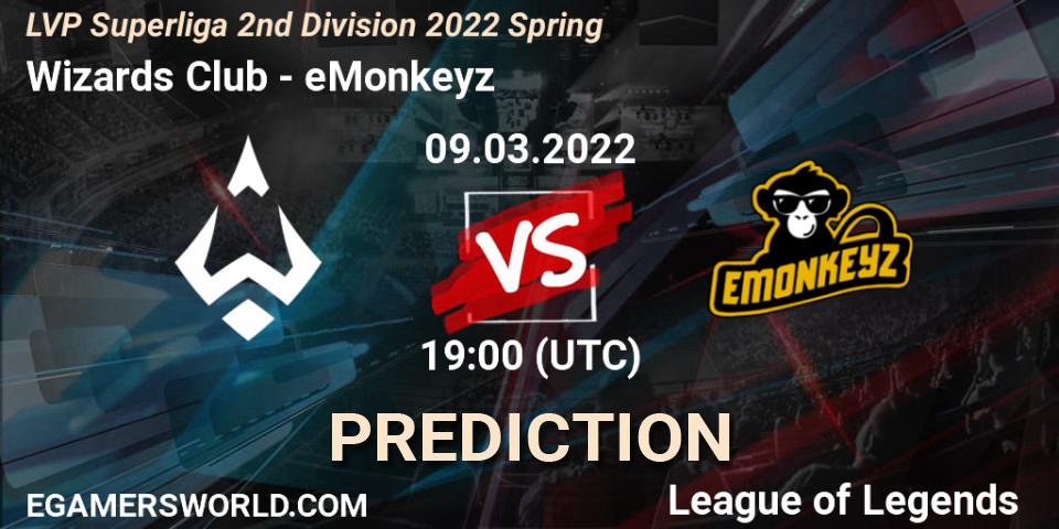 Prognose für das Spiel Wizards Club VS eMonkeyz. 09.03.22. LoL - LVP Superliga 2nd Division 2022 Spring