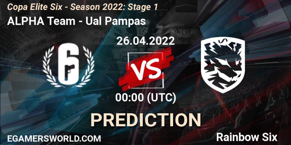 Prognose für das Spiel ALPHA Team VS Ualá Pampas. 26.04.2022 at 00:00. Rainbow Six - Copa Elite Six - Season 2022: Stage 1