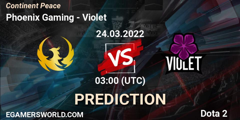 Prognose für das Spiel Phoenix Gaming VS Violet. 24.03.22. Dota 2 - Continent Peace