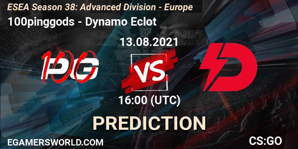 Prognose für das Spiel 100pinggods VS Dynamo Eclot. 13.08.2021 at 16:00. Counter-Strike (CS2) - ESEA Season 38: Advanced Division - Europe