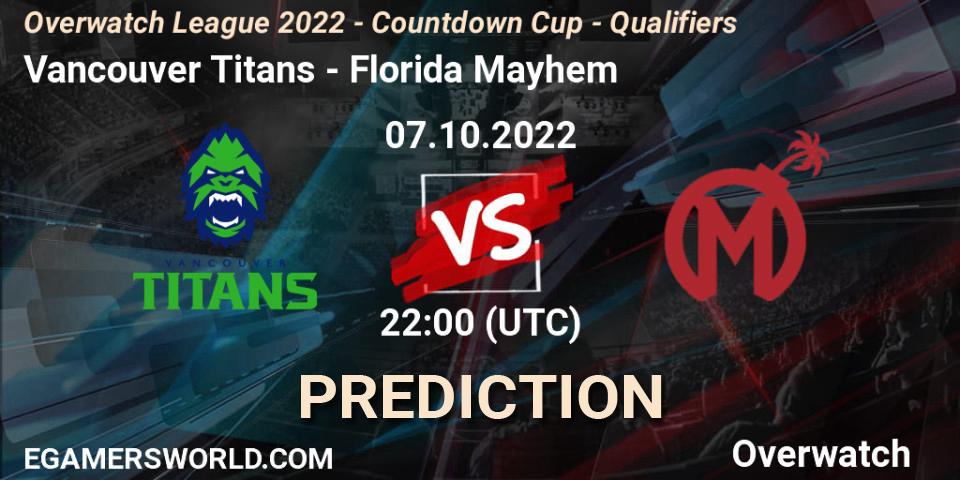 Prognose für das Spiel Vancouver Titans VS Florida Mayhem. 07.10.22. Overwatch - Overwatch League 2022 - Countdown Cup - Qualifiers