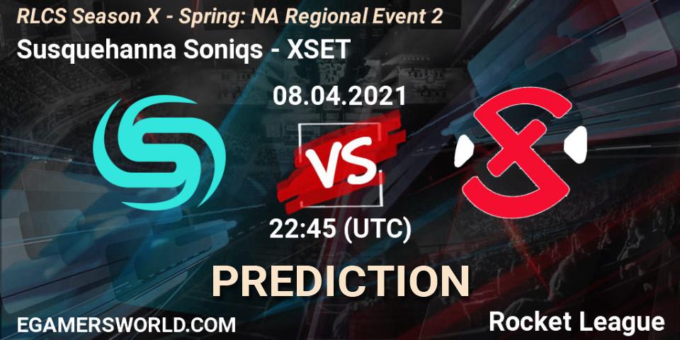 Prognose für das Spiel Susquehanna Soniqs VS XSET. 08.04.2021 at 22:45. Rocket League - RLCS Season X - Spring: NA Regional Event 2