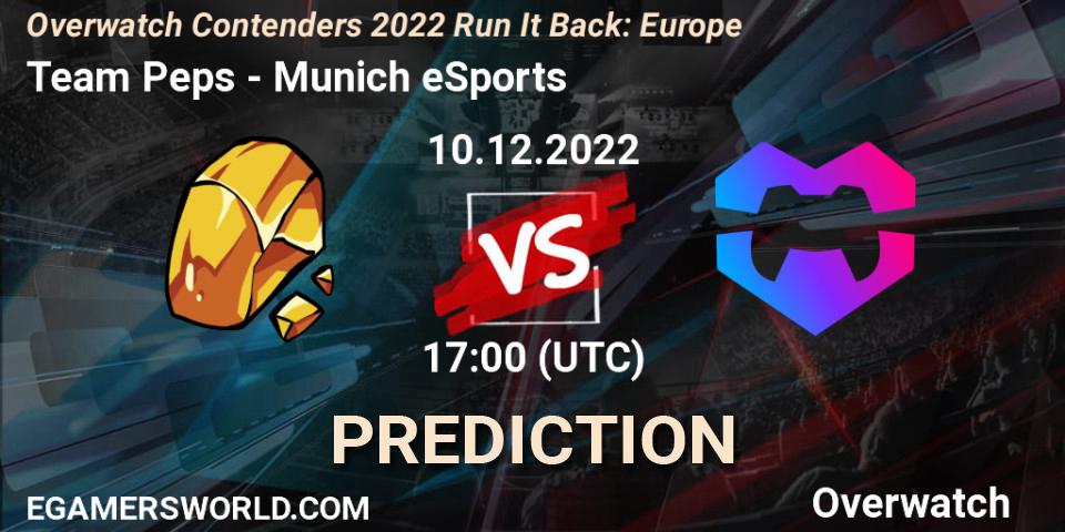 Prognose für das Spiel Team Peps VS Munich eSports. 10.12.2022 at 17:00. Overwatch - Overwatch Contenders 2022 Run It Back: Europe