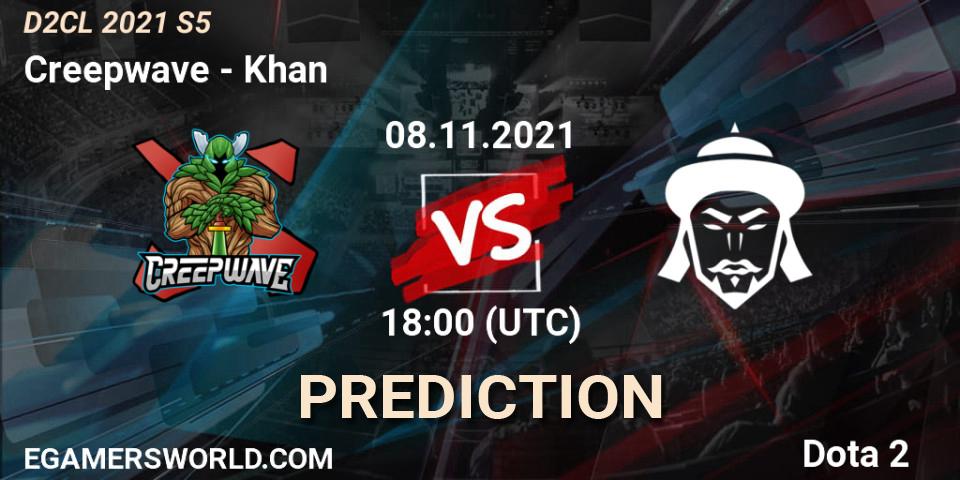 Prognose für das Spiel Creepwave VS Khan. 08.11.2021 at 18:34. Dota 2 - Dota 2 Champions League 2021 Season 5