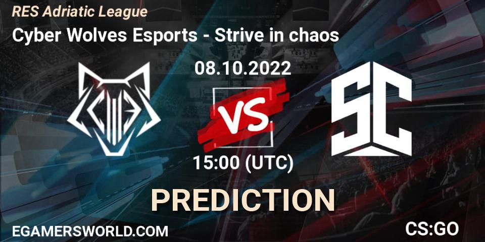 Prognose für das Spiel Cyber Wolves Esports VS Strive in chaos. 08.10.2022 at 15:00. Counter-Strike (CS2) - RES Adriatic League