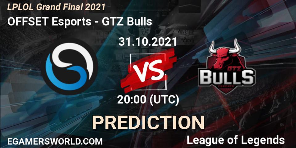 Prognose für das Spiel OFFSET Esports VS GTZ Bulls. 31.10.2021 at 20:00. LoL - LPLOL Grand Final 2021