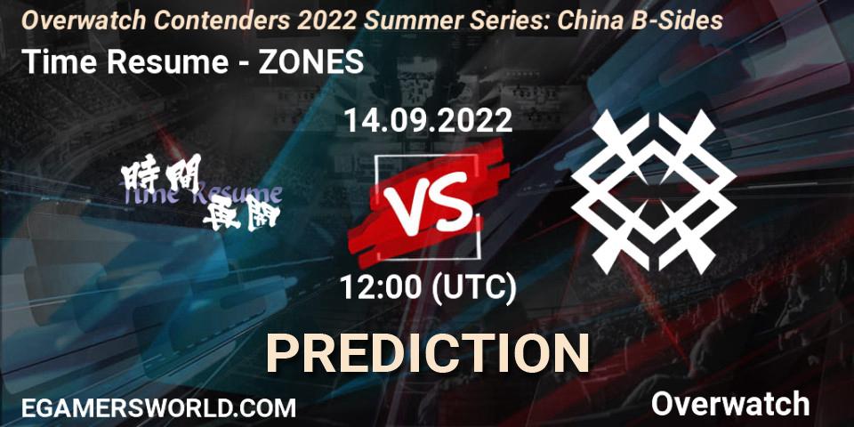 Prognose für das Spiel Time Resume VS ZONES. 14.09.2022 at 11:00. Overwatch - Overwatch Contenders 2022 Summer Series: China B-Sides