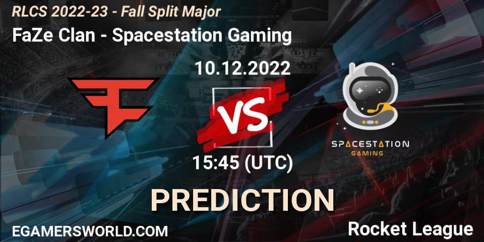Prognose für das Spiel FaZe Clan VS Spacestation Gaming. 10.12.2022 at 15:45. Rocket League - RLCS 2022-23 - Fall Split Major