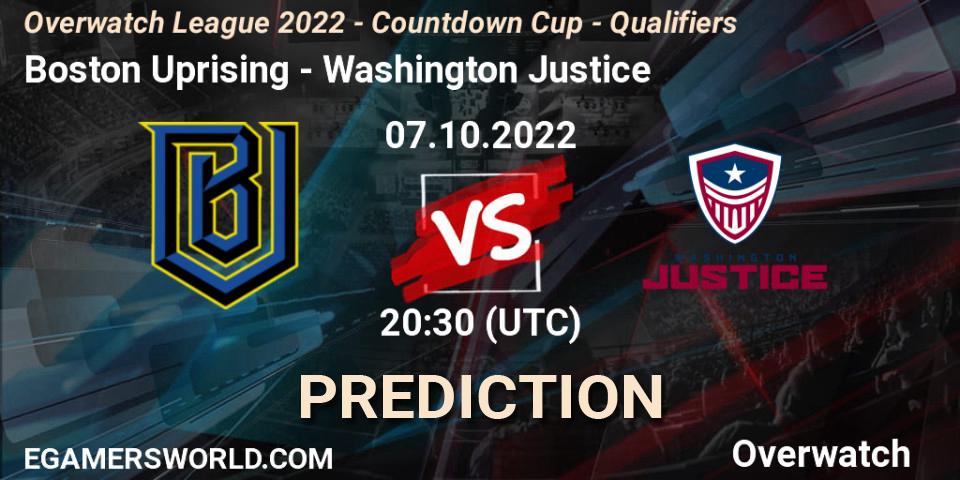 Prognose für das Spiel Boston Uprising VS Washington Justice. 07.10.2022 at 19:30. Overwatch - Overwatch League 2022 - Countdown Cup - Qualifiers