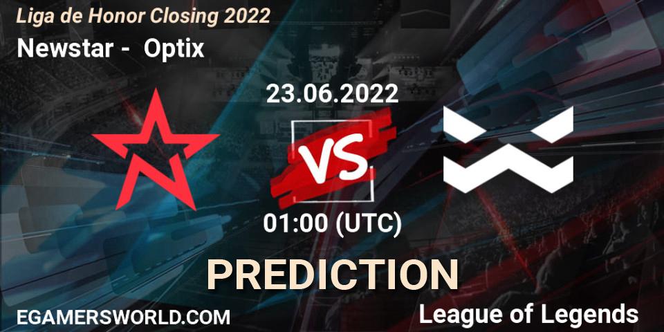 Prognose für das Spiel Newstar VS Optix. 23.06.2022 at 01:00. LoL - Liga de Honor Closing 2022