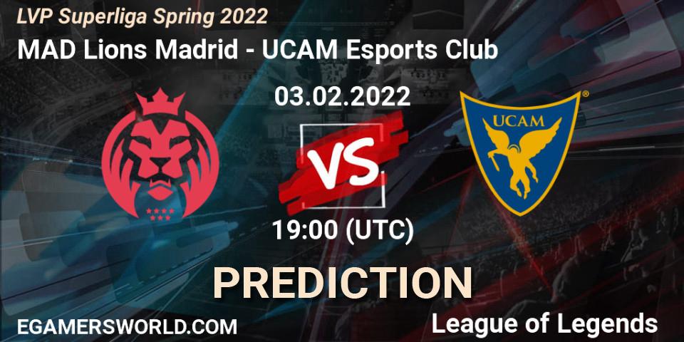 Prognose für das Spiel MAD Lions Madrid VS UCAM Esports Club. 03.02.2022 at 19:00. LoL - LVP Superliga Spring 2022