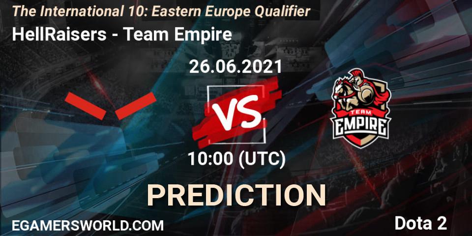 Prognose für das Spiel HellRaisers VS Team Empire. 26.06.2021 at 10:01. Dota 2 - The International 10: Eastern Europe Qualifier