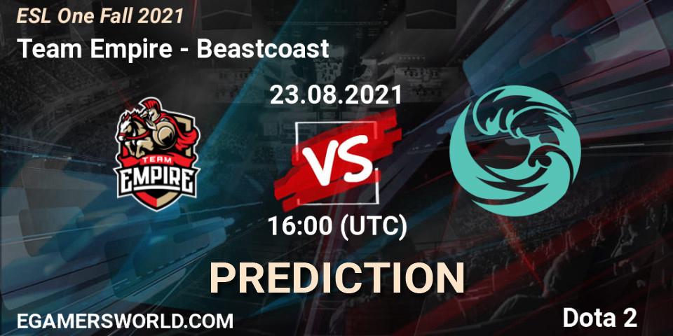 Prognose für das Spiel Team Empire VS Beastcoast. 24.08.2021 at 16:00. Dota 2 - ESL One Fall 2021