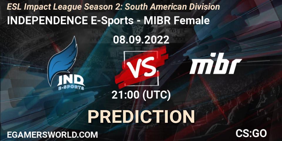 Prognose für das Spiel INDEPENDENCE E-Sports VS MIBR Female. 08.09.2022 at 21:00. Counter-Strike (CS2) - ESL Impact League Season 2: South American Division
