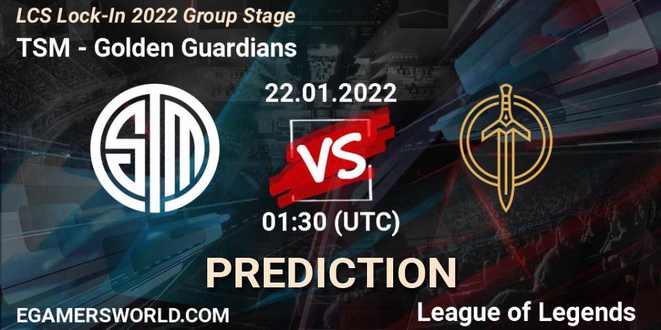 Prognose für das Spiel TSM VS Golden Guardians. 22.01.2022 at 01:30. LoL - LCS Lock-In 2022 Group Stage