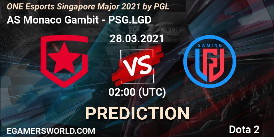 Prognose für das Spiel AS Monaco Gambit VS PSG.LGD. 28.03.21. Dota 2 - ONE Esports Singapore Major 2021