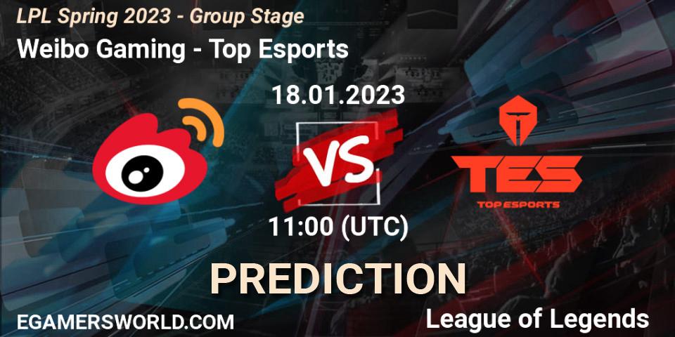 Prognose für das Spiel Weibo Gaming VS Top Esports. 18.01.2023 at 12:00. LoL - LPL Spring 2023 - Group Stage