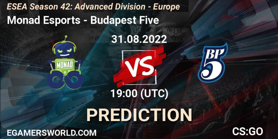 Prognose für das Spiel Monad Esports VS Budapest Five. 31.08.22. CS2 (CS:GO) - ESEA Season 42: Advanced Division - Europe