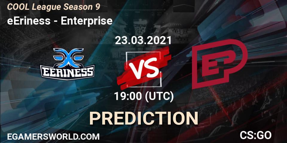 Prognose für das Spiel eEriness VS Enterprise. 27.04.2021 at 18:00. Counter-Strike (CS2) - COOL League Season 9