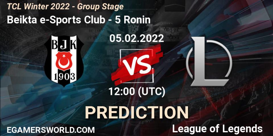 Prognose für das Spiel Beşiktaş e-Sports Club VS 5 Ronin. 05.02.2022 at 12:00. LoL - TCL Winter 2022 - Group Stage