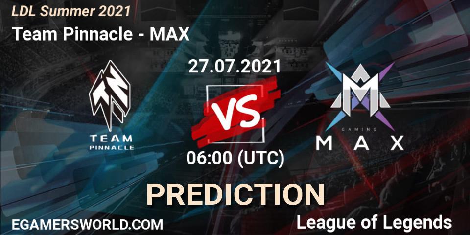 Prognose für das Spiel Team Pinnacle VS MAX. 28.07.2021 at 06:00. LoL - LDL Summer 2021