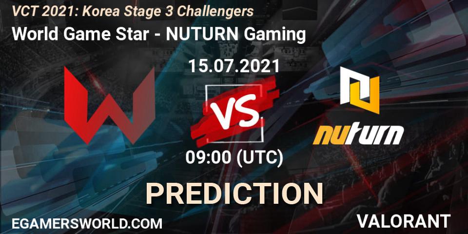Prognose für das Spiel World Game Star VS NUTURN Gaming. 15.07.2021 at 09:00. VALORANT - VCT 2021: Korea Stage 3 Challengers