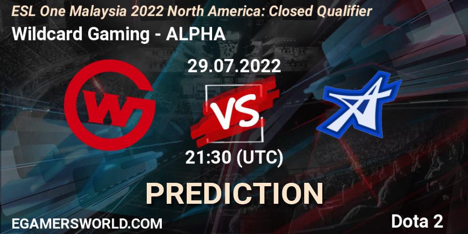 Prognose für das Spiel Wildcard Gaming VS ALPHA. 29.07.2022 at 21:34. Dota 2 - ESL One Malaysia 2022 North America: Closed Qualifier