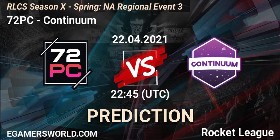 Prognose für das Spiel 72PC VS Continuum. 22.04.2021 at 22:45. Rocket League - RLCS Season X - Spring: NA Regional Event 3