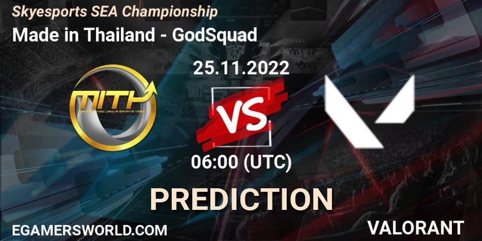 Prognose für das Spiel Made in Thailand VS GodSquad. 25.11.2022 at 06:00. VALORANT - Skyesports SEA Championship
