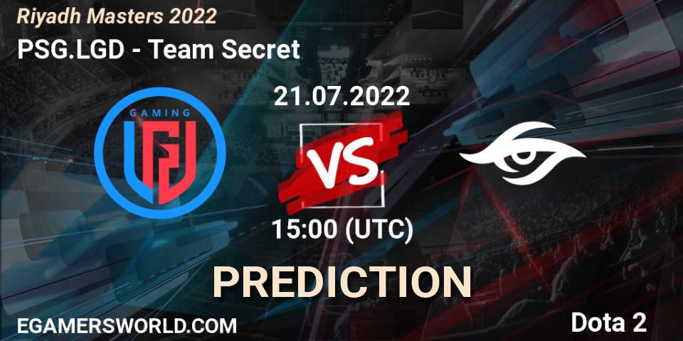Prognose für das Spiel PSG.LGD VS Team Secret. 21.07.22. Dota 2 - Riyadh Masters 2022