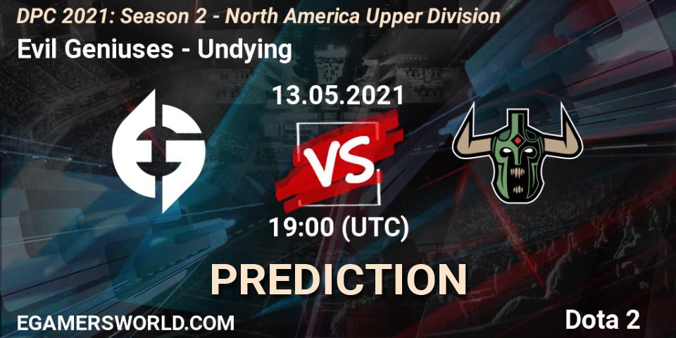 Prognose für das Spiel Evil Geniuses VS Undying. 13.05.2021 at 19:01. Dota 2 - DPC 2021: Season 2 - North America Upper Division 