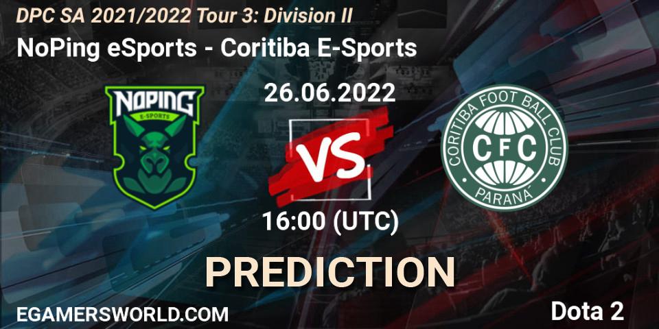 Prognose für das Spiel NoPing eSports VS Coritiba E-Sports. 26.06.22. Dota 2 - DPC SA 2021/2022 Tour 3: Division II