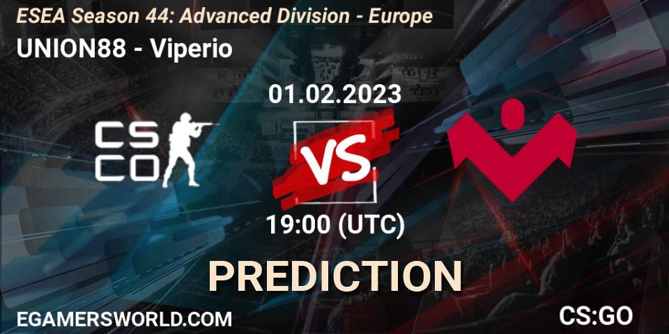 Prognose für das Spiel UNION88 VS Viperio. 01.02.2023 at 19:00. Counter-Strike (CS2) - ESEA Season 44: Advanced Division - Europe