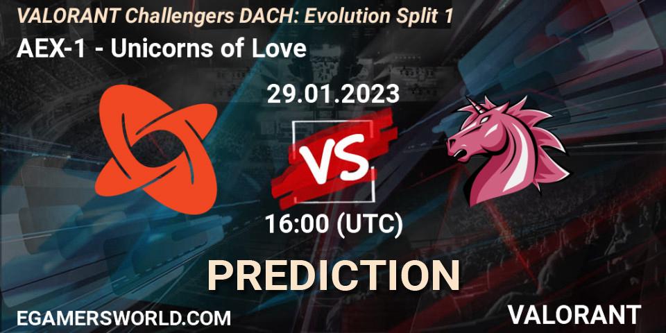 Prognose für das Spiel AEX-1 VS Unicorns of Love. 29.01.23. VALORANT - VALORANT Challengers 2023 DACH: Evolution Split 1