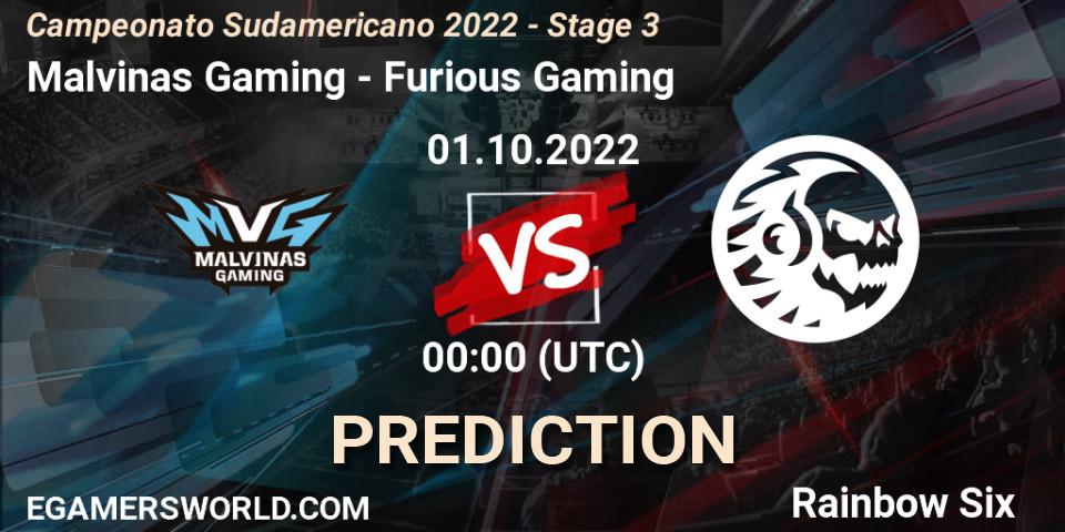 Prognose für das Spiel Malvinas Gaming VS Furious Gaming. 01.10.2022 at 00:00. Rainbow Six - Campeonato Sudamericano 2022 - Stage 3