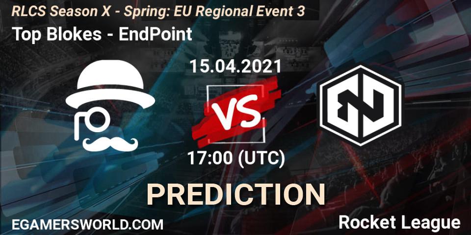 Prognose für das Spiel Top Blokes VS EndPoint. 15.04.2021 at 17:00. Rocket League - RLCS Season X - Spring: EU Regional Event 3