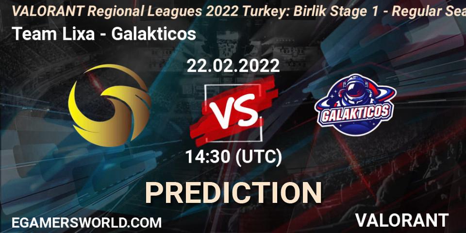 Prognose für das Spiel Team Lixa VS Galakticos. 22.02.2022 at 14:45. VALORANT - VALORANT Regional Leagues 2022 Turkey: Birlik Stage 1 - Regular Season