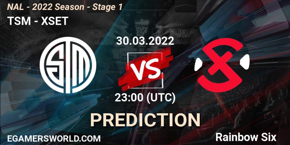 Prognose für das Spiel TSM VS XSET. 30.03.2022 at 23:00. Rainbow Six - NAL - Season 2022 - Stage 1