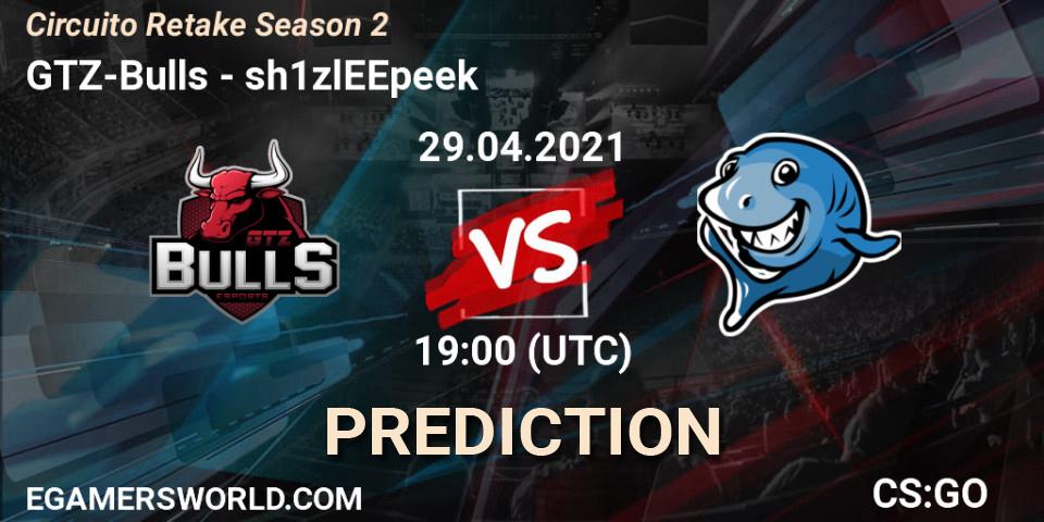 Prognose für das Spiel GTZ-Bulls VS sh1zlEEpeek. 29.04.2021 at 19:00. Counter-Strike (CS2) - Circuito Retake Season 2