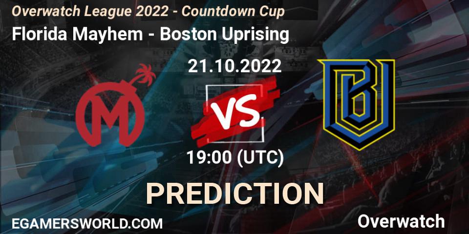 Prognose für das Spiel Florida Mayhem VS Boston Uprising. 21.10.22. Overwatch - Overwatch League 2022 - Countdown Cup