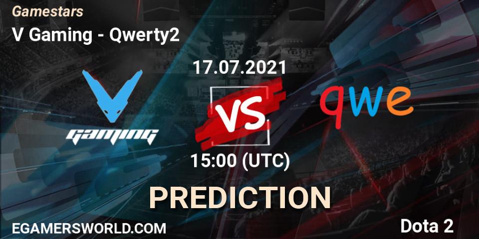Prognose für das Spiel V Gaming VS Qwerty2. 17.07.2021 at 09:09. Dota 2 - Gamestars