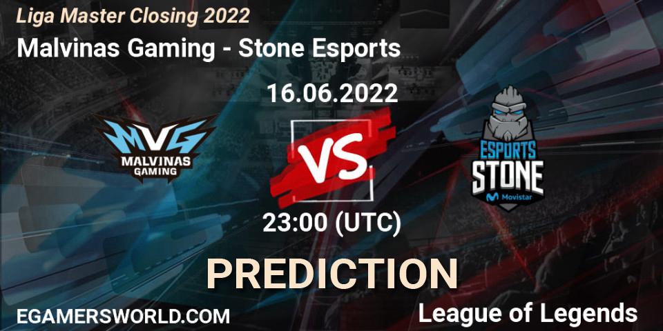 Prognose für das Spiel Malvinas Gaming VS Stone Esports. 16.06.2022 at 23:00. LoL - Liga Master Closing 2022