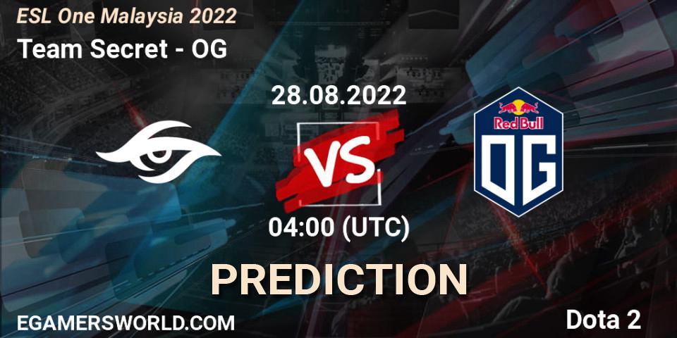 Prognose für das Spiel Team Secret VS OG. 28.08.22. Dota 2 - ESL One Malaysia 2022