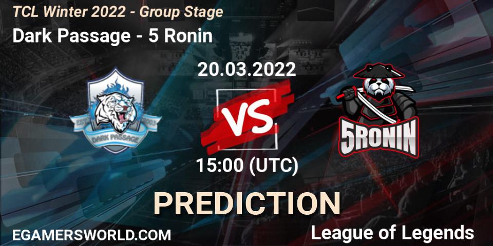 Prognose für das Spiel Dark Passage VS 5 Ronin. 20.03.2022 at 15:00. LoL - TCL Winter 2022 - Group Stage