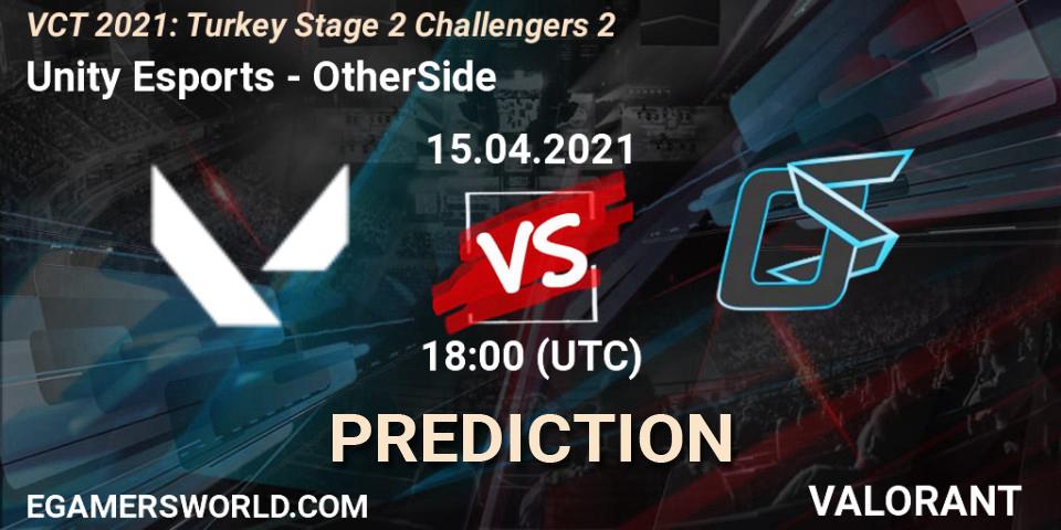 Prognose für das Spiel Unity Esports VS OtherSide. 15.04.2021 at 18:30. VALORANT - VCT 2021: Turkey Stage 2 Challengers 2