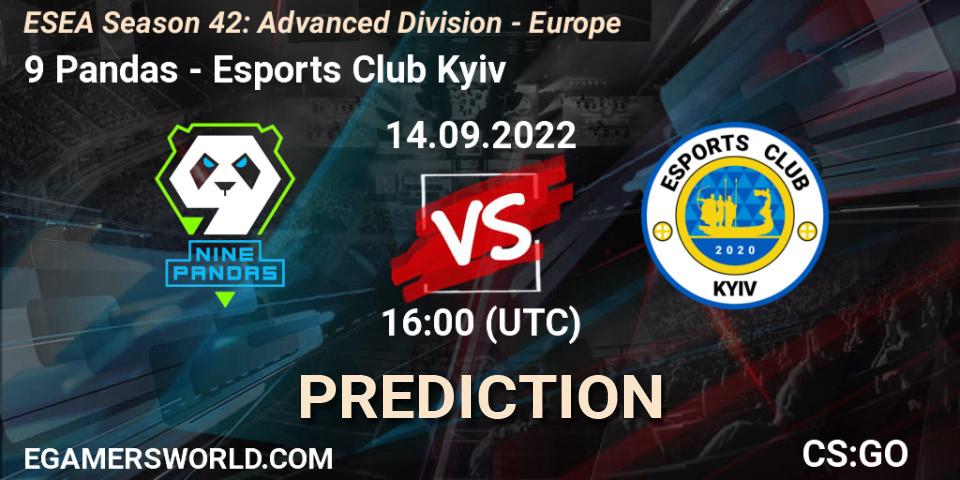 Prognose für das Spiel 9 Pandas VS Esports Club Kyiv. 14.09.2022 at 17:00. Counter-Strike (CS2) - ESEA Season 42: Advanced Division - Europe