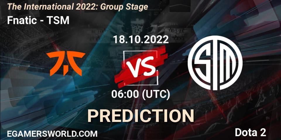 Prognose für das Spiel Fnatic VS TSM. 18.10.2022 at 07:03. Dota 2 - The International 2022: Group Stage