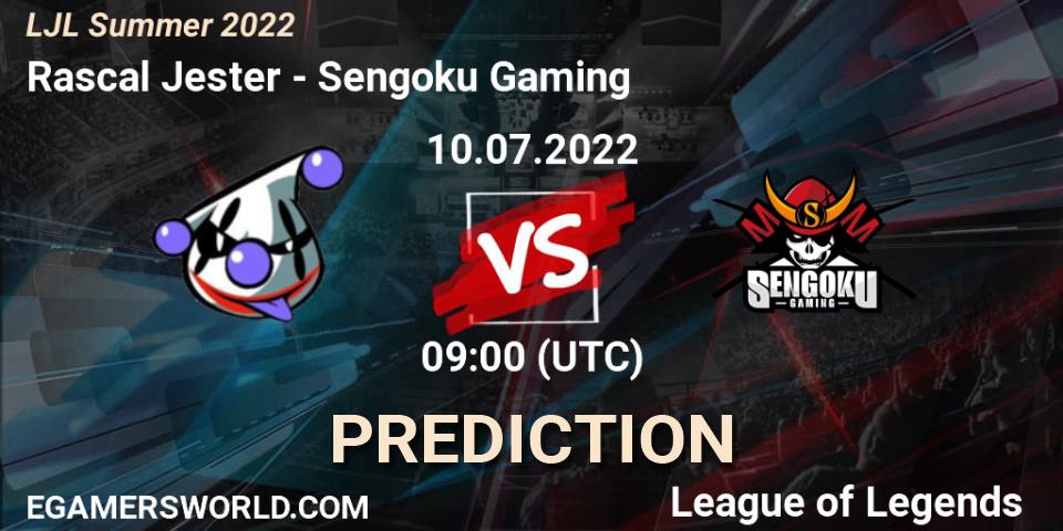 Prognose für das Spiel Rascal Jester VS Sengoku Gaming. 10.07.2022 at 09:00. LoL - LJL Summer 2022